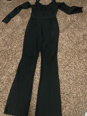Fashion Nova Black Off-Shoulder Long-Sleeve Jumpsuit